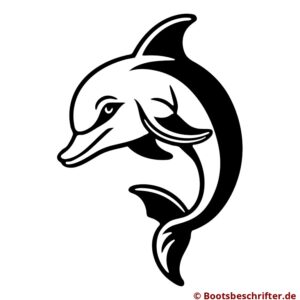 Delfin-Motiv mit schlichten, klaren Linien, feiner Detailarbeit, spielerischem Blick und geschwungener Form.