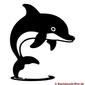 Springender Delfin in schlichter, eleganter Silhouette, kraftvoll aus dem Wasser aufsteigend, fließend und harmonisch.