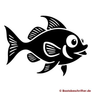 Charmantes Fisch-Motiv, markante Konturen, sanft geschwungene Linien, akzentuierte Flossen und freundliches Gesicht.
