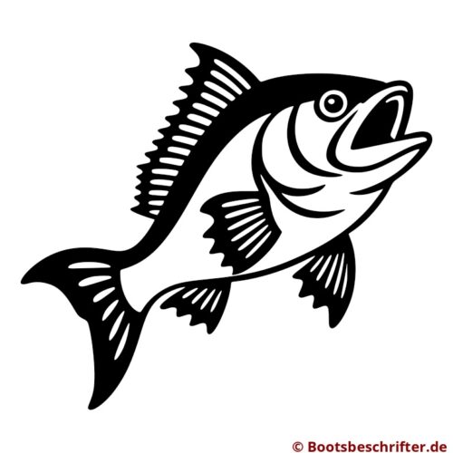 Faszinierendes Fischmotiv mit klar definierten Konturen, dynamischer Pose, offenem Maul, markanten Flossen und Schuppen.