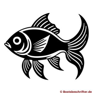Anmutiger Fisch mit geschwungenen Konturen, leicht abgerundeten Flossen und sanftem Blick des Auges, kraftvoll und grazil.