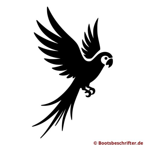 Elegant stilisierter Papagei in vollem Flug mit geschwungenen Linien und ausladenden Flügeln – Bootsmotiv