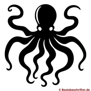 Kraftvoller Oktopus in schlichter, eleganter Gestaltung, acht geschwungene Tentakel und zwei schlichte, kreisrunde Augen.