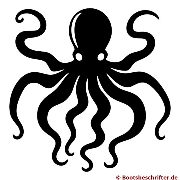 Kraftvoller Oktopus in schlichter, eleganter Gestaltung, acht geschwungene Tentakel und zwei schlichte, kreisrunde Augen.