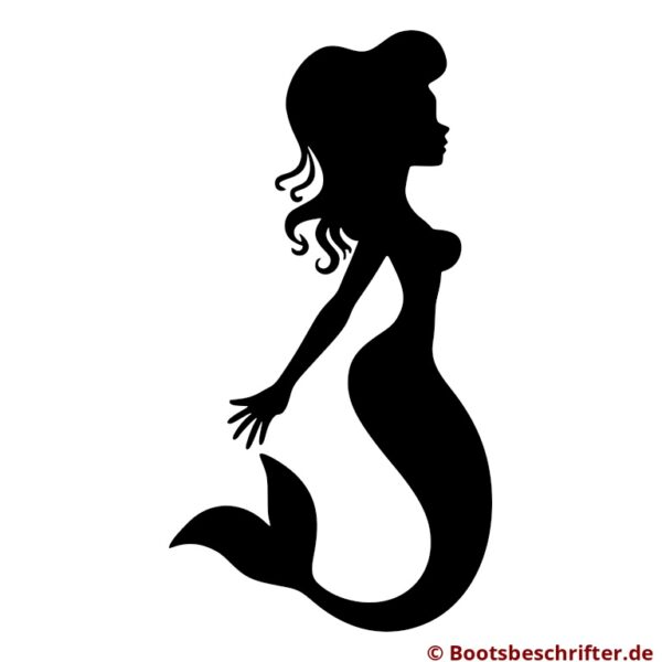 Anmutige Meerjungfrau Silhouette, sanft geschwungene Linien, detailreiche Haarpracht und gekonnter Schwung der Flosse.