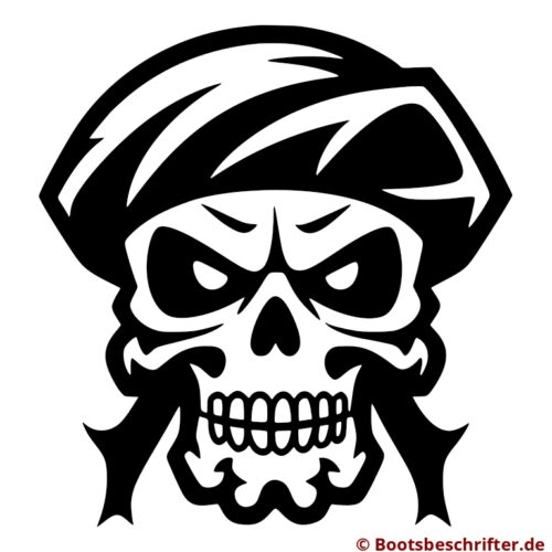 Furchteinflößender Totenkopf mit stürmischem Hut, unerbittlicher Entschlossenheit, klare Linienführung und markante Kontraste.