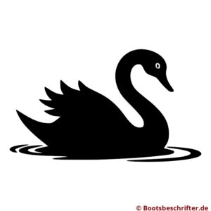 Eleganter Schwan als klare, schwarze Silhouette mit aufrechtem Hals und filigranen Federn – Bootsmotiv