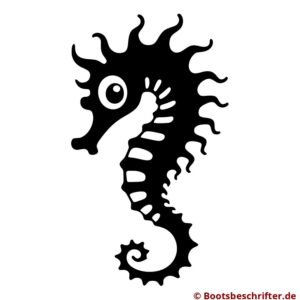 Seepferdchen in elegantem Folienschnitt, klare, grafische Darstellung, sanft geschwungener Körper, verspielter Kopf, spiralförmiger Schwanz.