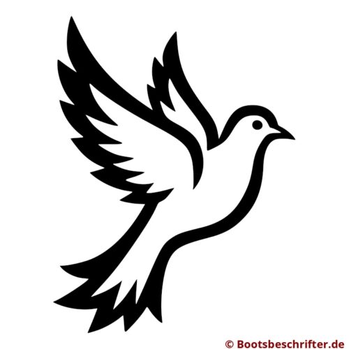 Elegant fliegende Taube mit klarer Linienführung und kontrastreicher Gestaltung – Symbol für Freiheit auf Booten