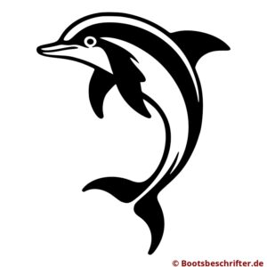 Eleganter Delfin in dynamischem Sprung aus dem Wasser, schlichte, ausdrucksstarke Linienführung in Schwarz-Weiß.