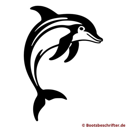 Springender Delfin in schlichter Silhouette, klare Linienführung, dynamisch und lebendig, reduziert und elegant.