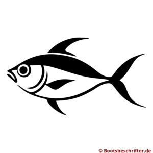 Elegante, reduzierte Fischsilhouette, klare Linien, geschwungene Konturen und präzise Formgebung, dynamische Optik.