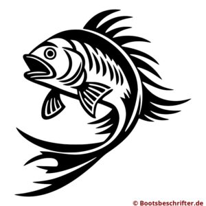 Dynamischer Fisch in kühner Ästhetik, klare Linienführung, detailreiche Silhouette, geschwungene Formen und präzise Konturen.