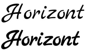 Bootsname Horizont: Oben in normaler Schriftform unten in unserer BB-optimized Variante