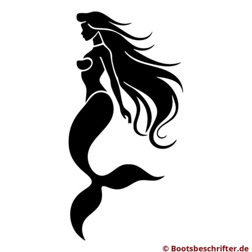 Elegante Meerjungfrau Silhouette mit wallendem Haar und sinnlich geschwungenen Linien, stilvoller Folienschnitt.
