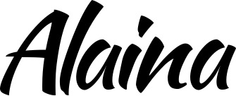 Vorschau des Bootsnamens "Alaina" als Schriftzug für "Bootsbeschriftung Klassisch 73"