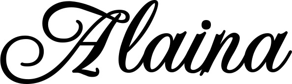 Vorschau des Bootsnamens "Alaina" als Schriftzug für "Bootsbeschriftung Klassisch 70"