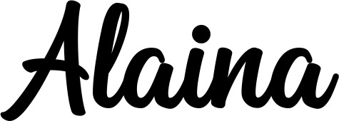 Vorschau des Bootsnamens "Alaina" als Schriftzug für "Bootsbeschriftung Klassisch 43"