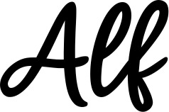 Vorschau des Bootsnamens "Alf" als Schriftzug für "Style Klassisch 74"