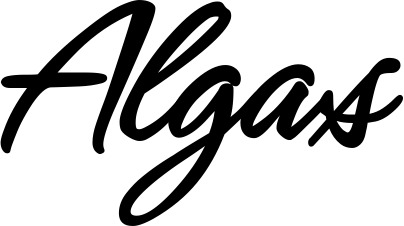 Vorschau des Bootsnamens "Algas" als Schriftzug für "Bootsbeschriftung Klassisch 71"