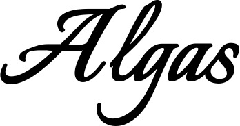 Vorschau des Bootsnamens "Algas" als Schriftzug für "Bootsbeschriftung Klassisch 58"