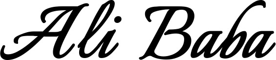 Vorschau des Bootsnamens "Ali Baba" als Schriftzug für "Bootsbeschriftung Klassisch 58"