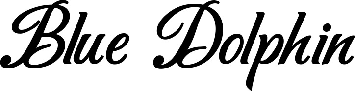 Vorschau des Bootsnamens "Blue Dolphin" als Schriftzug für "Bootsbeschriftung Klassisch 50"