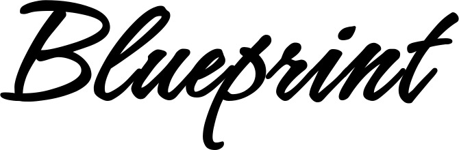 Vorschau des Bootsnamens "Blueprint" als Schriftzug für "Bootsbeschriftung Klassisch 71"