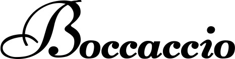 Vorschau des Bootsnamens "Boccaccio" als Schriftzug für "Bootsbeschriftung Klassisch 76-A"