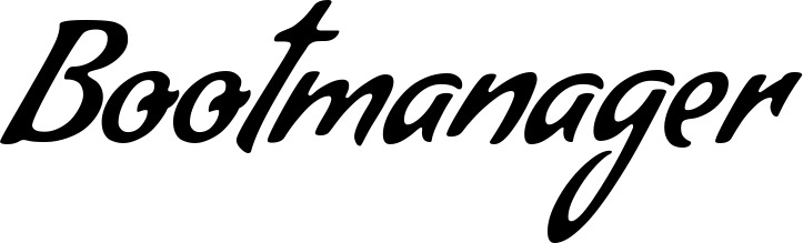 Vorschau des Bootsnamens "Bootmanager" als Schriftzug für "Bootsbeschriftung Klassisch 57"