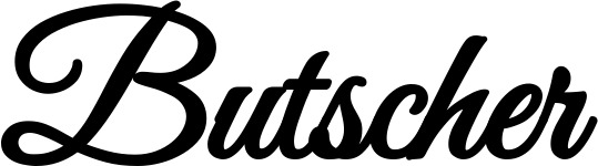 Vorschau des Bootsnamens "Butscher" als Schriftzug für "Bootsbeschriftung Klassisch 68"