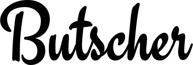 Vorschau des Bootsnamens "Butscher" als Schriftzug für "Bootsbeschriftung Klassisch 63"