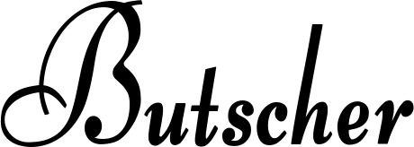 Vorschau des Bootsnamens "Butscher" als Schriftzug für "Bootsbeschriftung Klassisch 76"