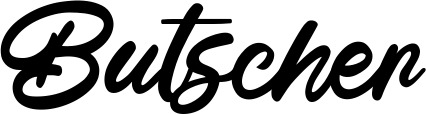 Vorschau des Bootsnamens "Butscher" als Schriftzug für "Bootsbeschriftung Klassisch 102"