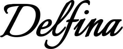 Vorschau des Bootsnamens "Delfina" als Schriftzug für "Bootsbeschriftung Klassisch 58"