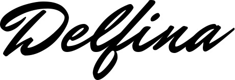 Vorschau des Bootsnamens "Delfina" als Schriftzug für "Bootsbeschriftung Klassisch 82"