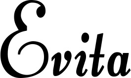 Vorschau des Bootsnamens "Evita" als Schriftzug für "Bootsbeschriftung Klassisch 76"