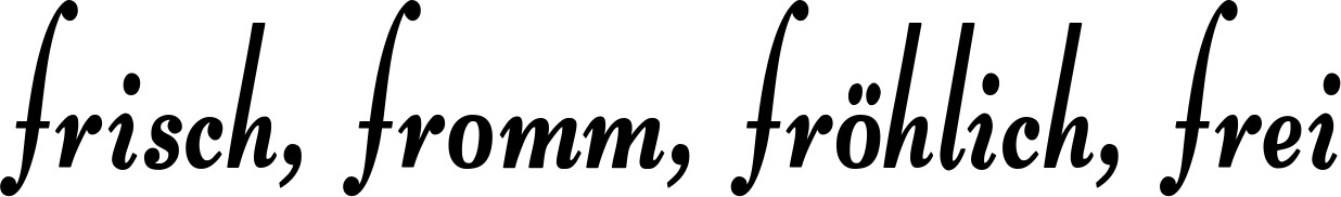 Vorschau des Bootsnamens "frisch, fromm, fröhlich, frei" als Schriftzug für "Bootsbeschriftung Klassisch 76"