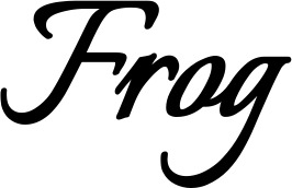 Vorschau des Bootsnamens "Frog" als Schriftzug für "Bootsbeschriftung Klassisch 58"