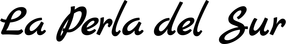 Vorschau des Bootsnamens "La Perla del Sur" als Schriftzug für "Bootsbeschriftung Klassisch 77"