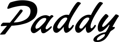 Vorschau des Bootsnamens "Paddy" als Schriftzug für "Bootsbeschriftung Klassisch 12"