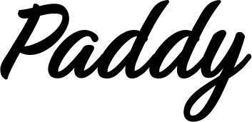 Vorschau des Bootsnamens "Paddy" als Schriftzug für "Bootsbeschriftung Klassisch 48"