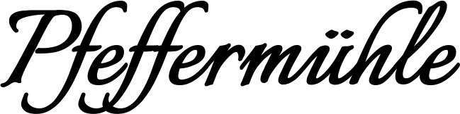 Vorschau des Bootsnamens "Pfeffermühle" als Schriftzug für "Bootsbeschriftung Klassisch 58"
