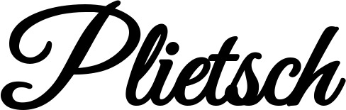 Vorschau des Bootsnamens "Plietsch" als Schriftzug für "Bootsbeschriftung Klassisch 68"