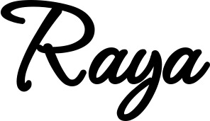 Vorschau des Bootsnamens "Raya" als Schriftzug für "Bootsbeschriftung Klassisch 111"