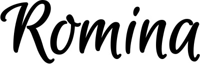 Vorschau des Bootsnamens "Romina" als Schriftzug für "Bootsbeschriftung Klassisch 105"