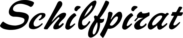 Vorschau des Bootsnamens "Schilfpirat" als Schriftzug für "Bootsbeschriftung Klassisch 12"