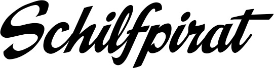 Vorschau des Bootsnamens "Schilfpirat" als Schriftzug für "Bootsbeschriftung Klassisch 29"