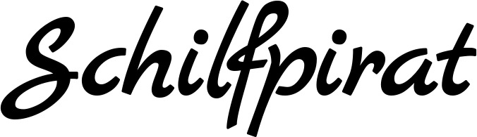 Vorschau des Bootsnamens "Schilfpirat" als Schriftzug für "Bootsbeschriftung Klassisch 45"