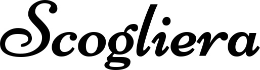Vorschau des Bootsnamens "Scogliera" als Schriftzug für "Bootsbeschriftung Klassisch 84"